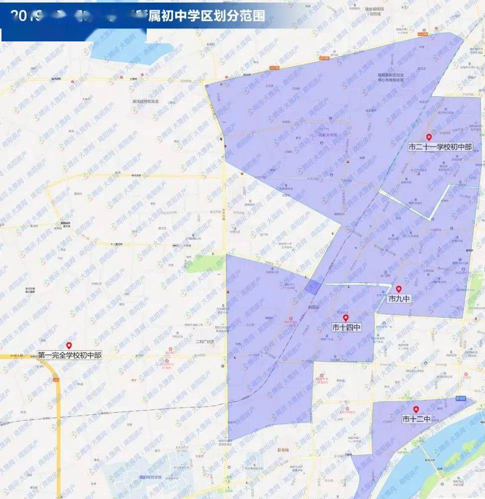 附南阳市【2019】学区划分地图参考(市直中小学)