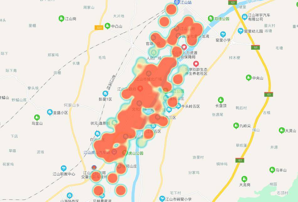 龙游柯城衢江5g网络分布热力图截至5月17日,衢州移动建成5g基站1000