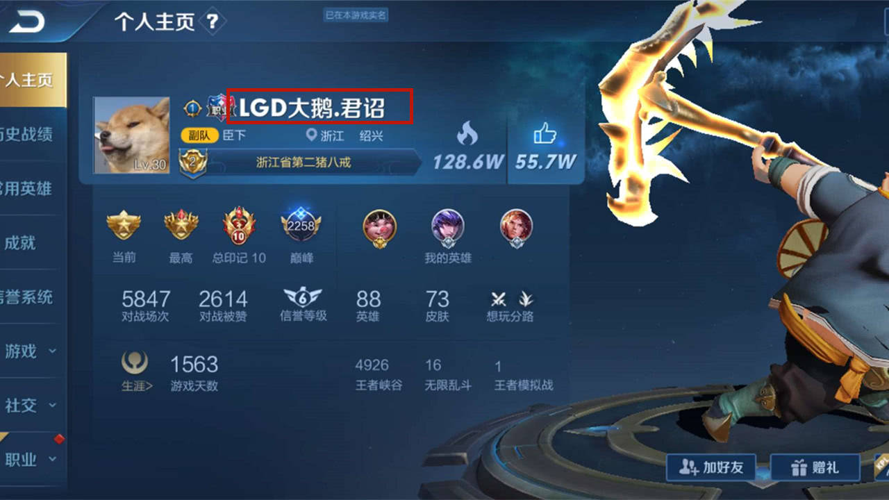 王者荣耀最诡异榜首打开主页虽只有1国服2职业却不得不臣服