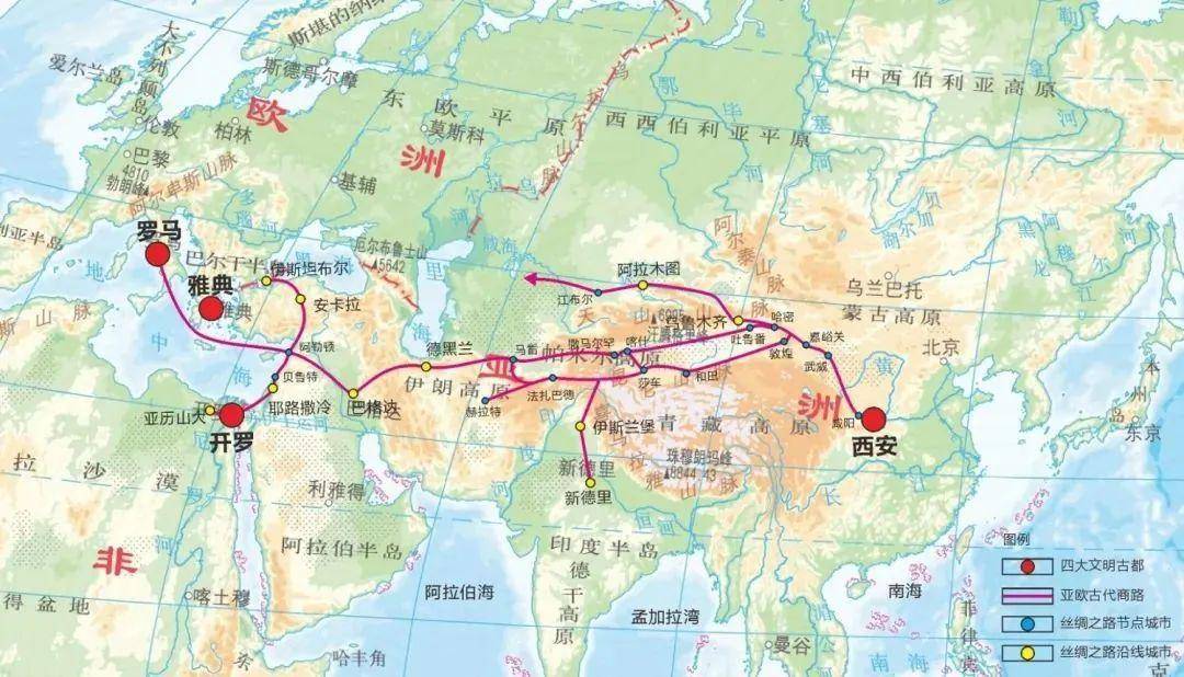 亚欧古代商路及古丝绸之路沿线城市
