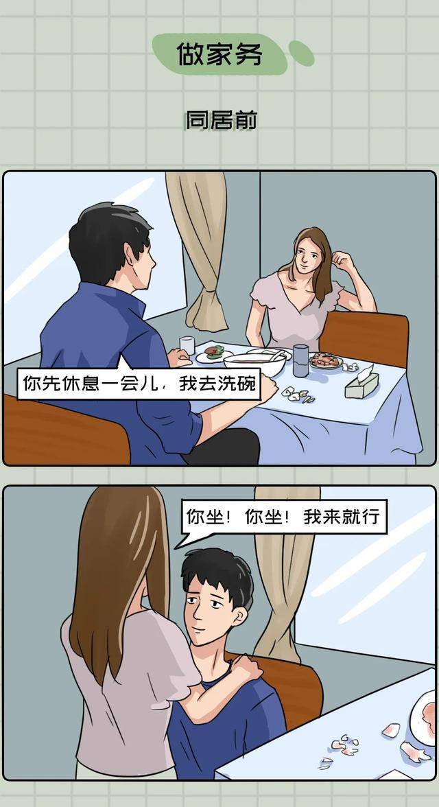 今日漫画男女朋友同居前后刷新三观瞬间