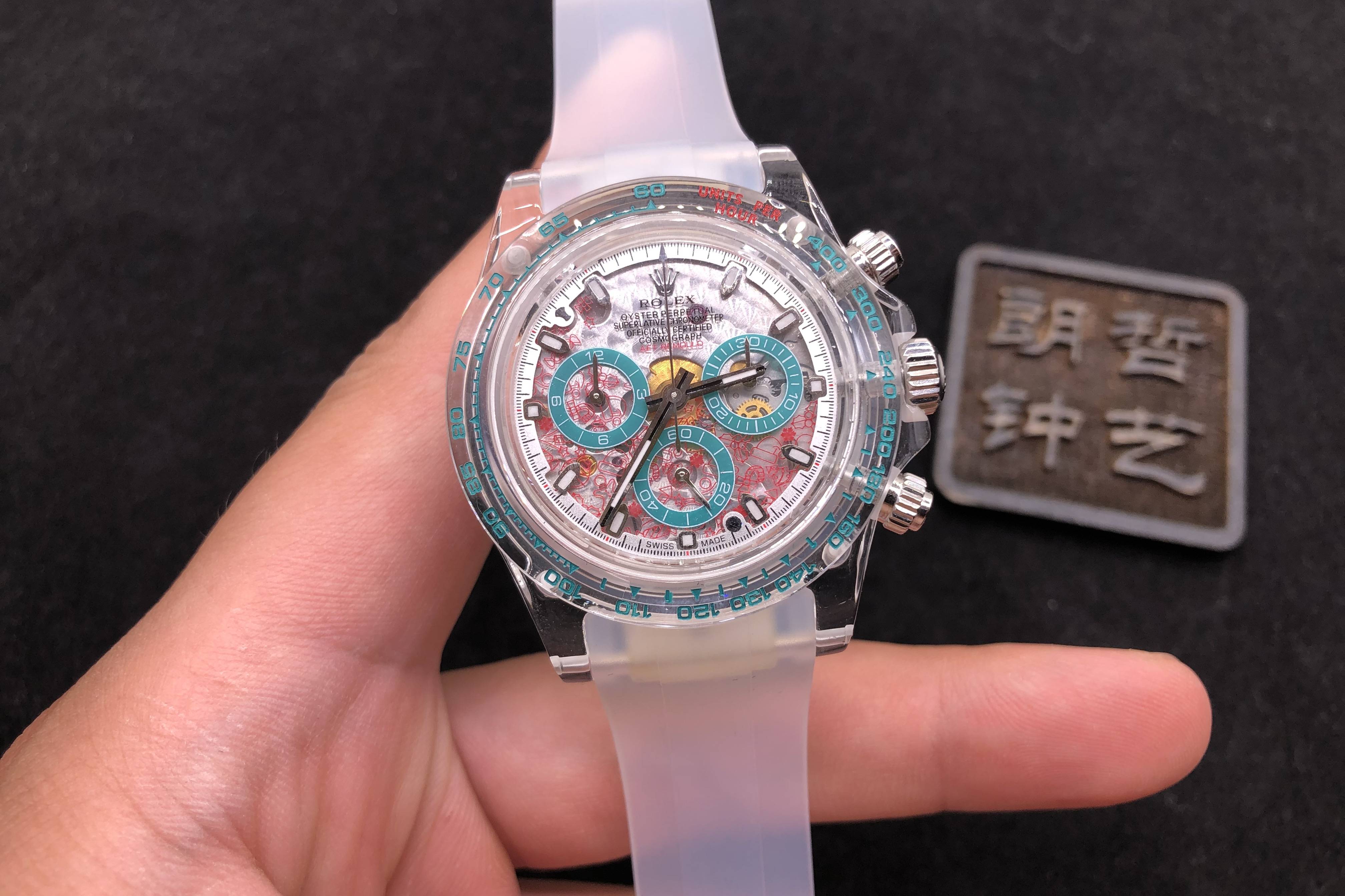 朗哲钟艺风头无两劳力士迪通拿改装aet水晶壳如梦如幻