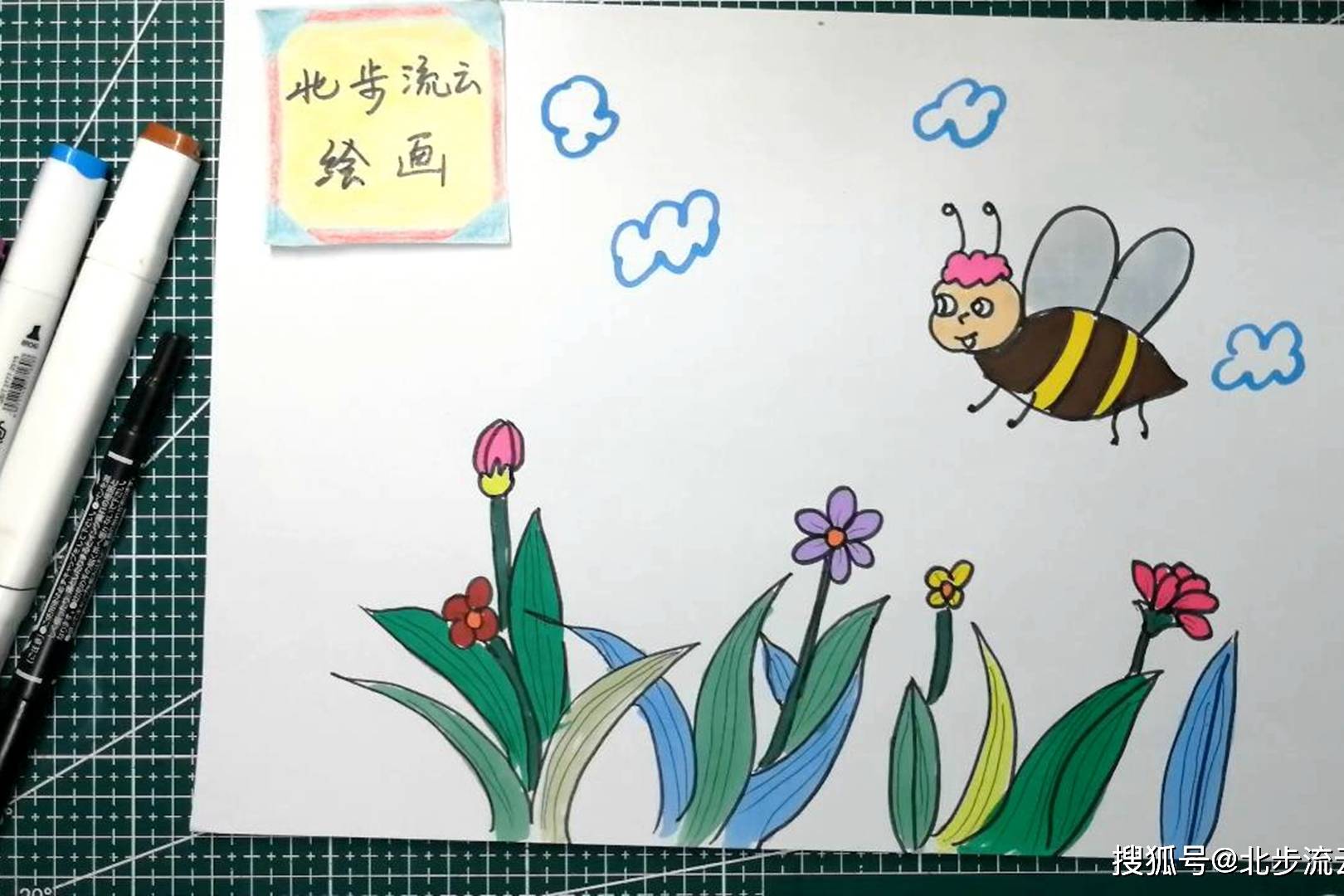 小蜜蜂采蜜忙简笔画图片