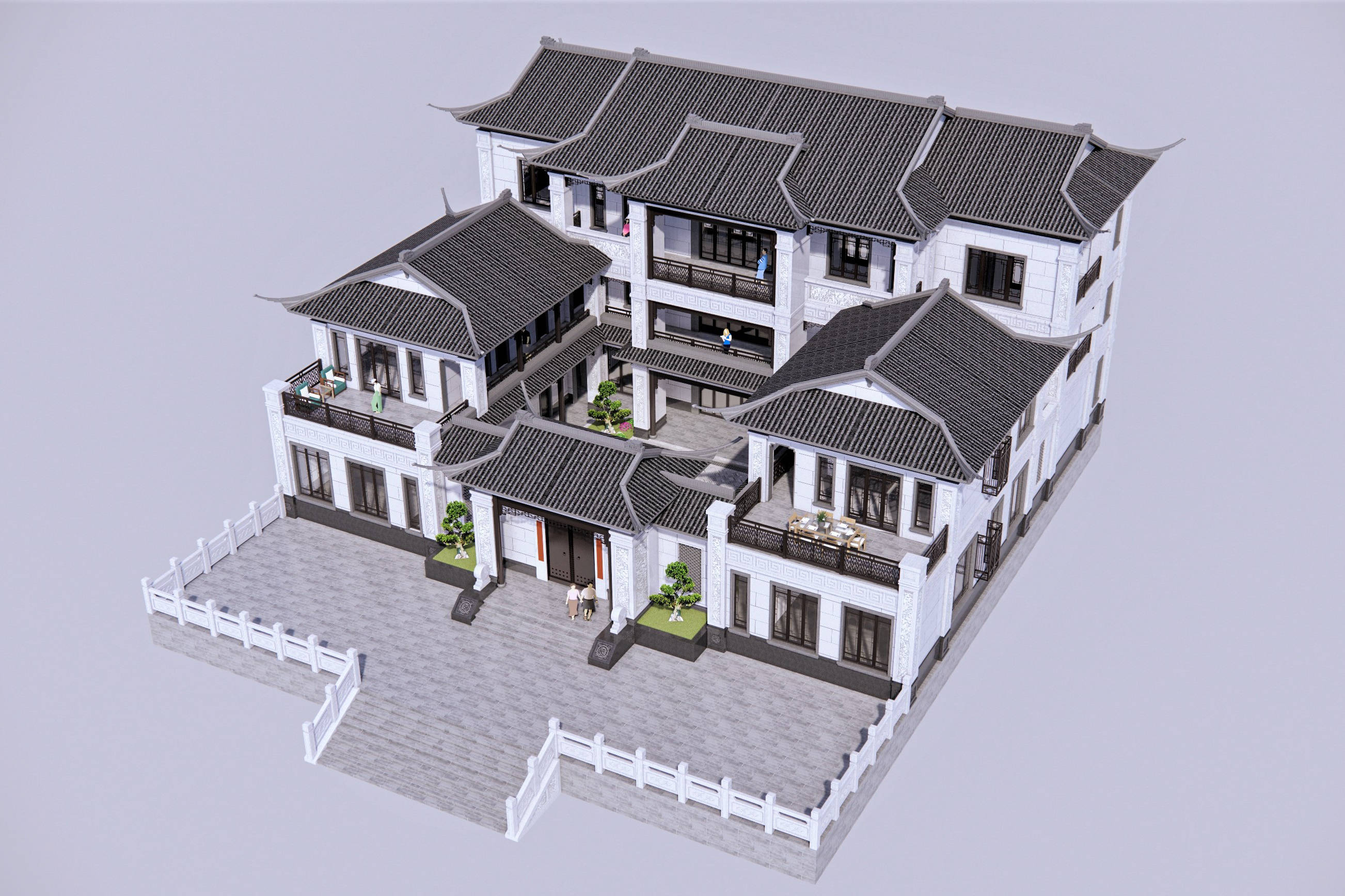 广东的千万豪宅三兄弟合建豪华四合院家族大宅外墙全包石材