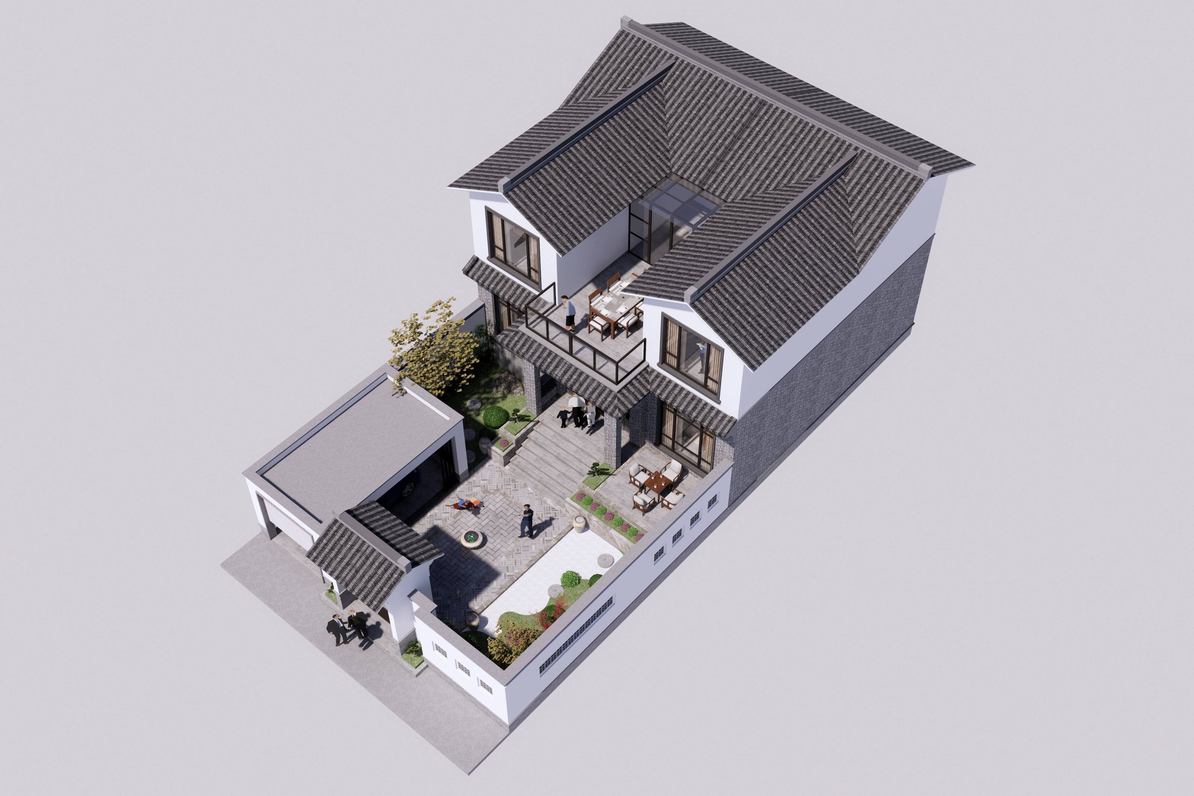 小户型新农村自建房,两层现代中式合院别墅带车库11×12.5——润润四合院设计_刘鹰
