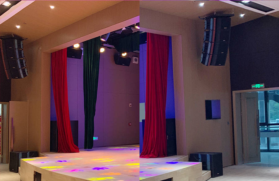 线性阵列gla系列音箱悬挂于舞台口两侧上方