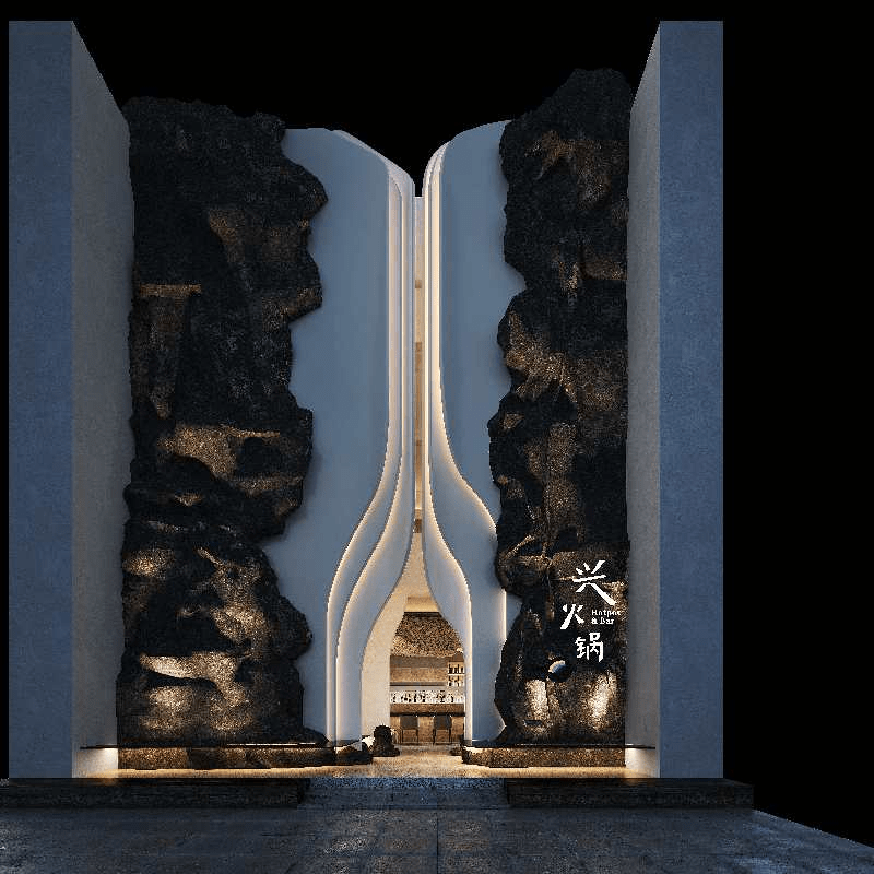 看门头,就是扑面而来的未来感——流光灯带仿佛两边向上延伸流动的