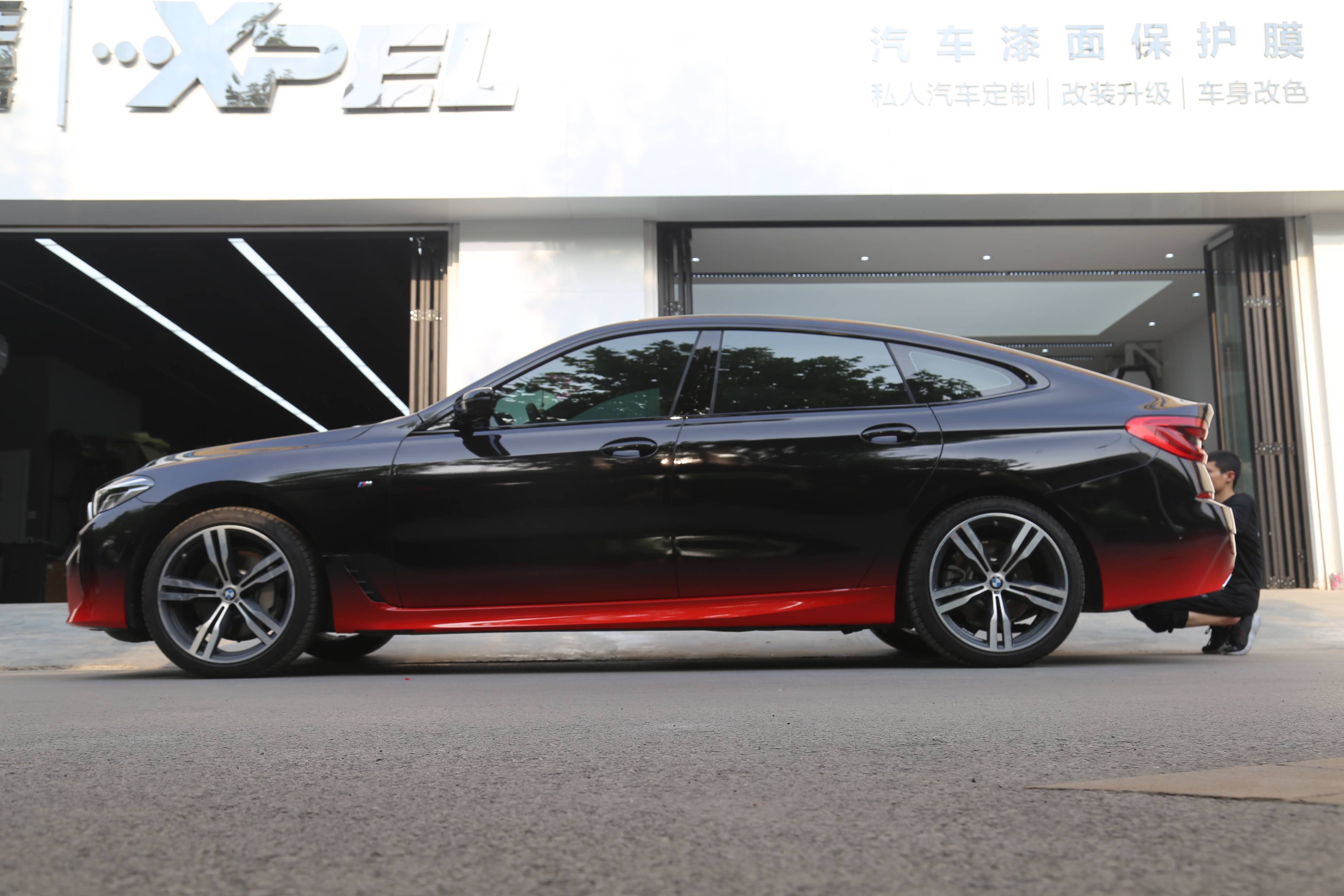 惬意随心宝马6系gt全车装贴xpel隐形车衣上黑下红渐变改色膜