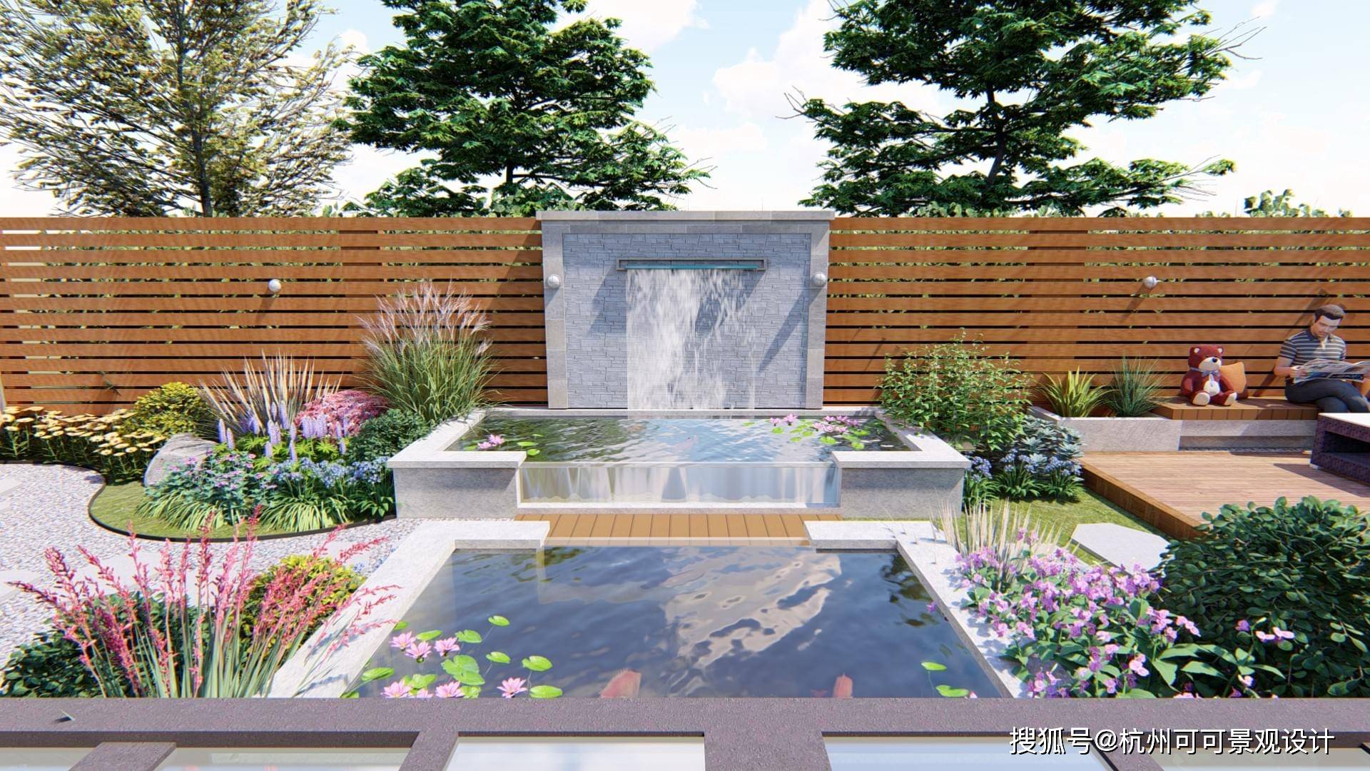 别墅花园设计:花园景观鱼池设计要点,造一个,花园特有灵性!_可可