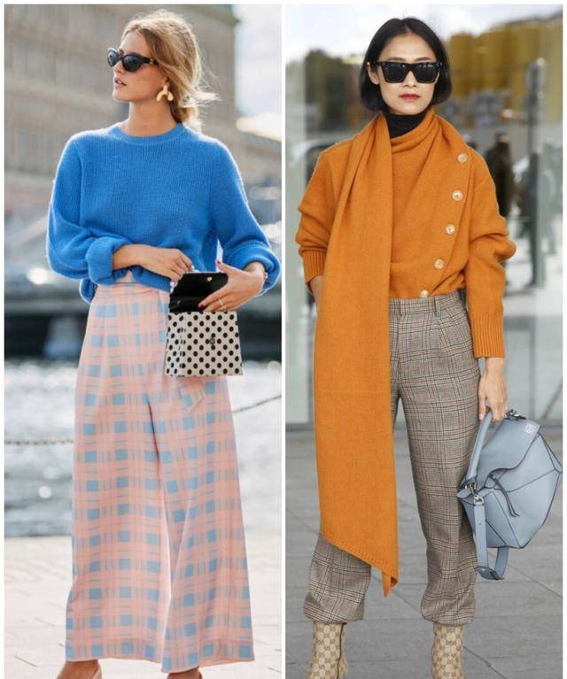 老有|格纹的时尚风又吹回来了，知性优雅的格纹裤值得一试，老有气质了