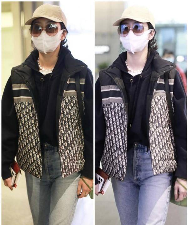 建议|杨采钰戴墨镜酷似刘亦菲,私下穿牛仔裤配棉服走机场,随性又自然