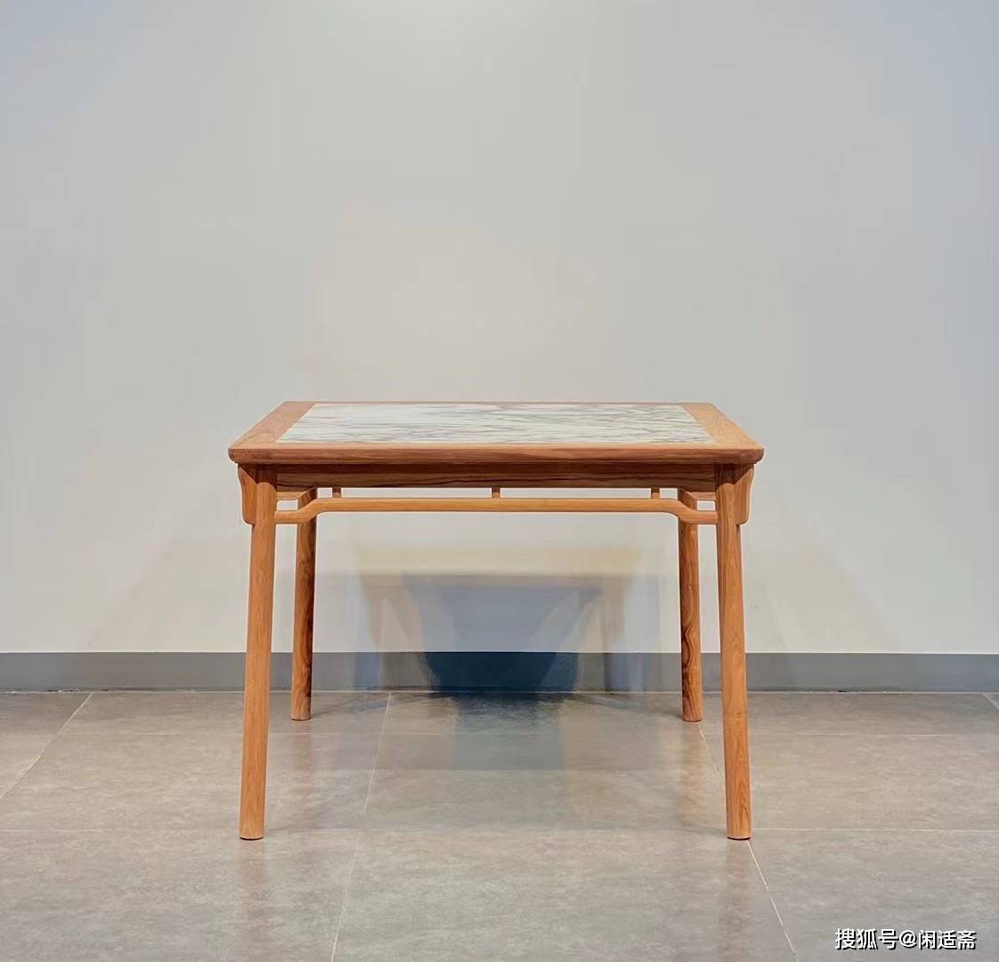 原创宋韵之风一腿三牙罗锅枨镶云石款八仙桌