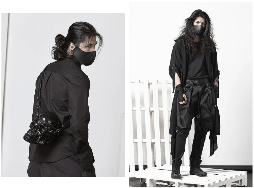 01颓废元素朋克风服装品牌深色皮衣,铆钉扣,配紧身牛仔裤或是黑色