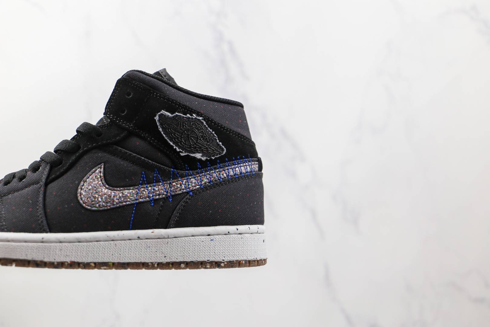 黑色 乔丹 Air Jordan 1 Mid Crater 中帮黑灰泼墨运动鞋