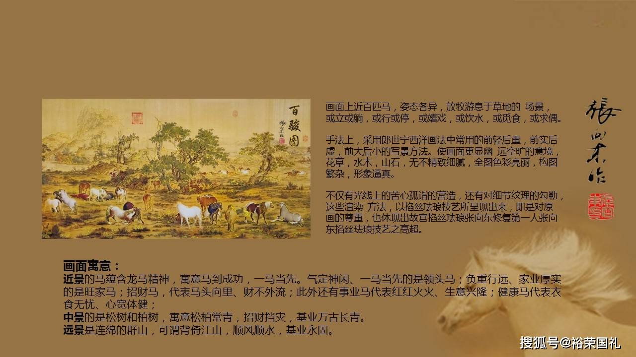 景泰蓝掐丝珐琅画百骏图壁画故宫传统工艺研究专家张向东大师亲自创作