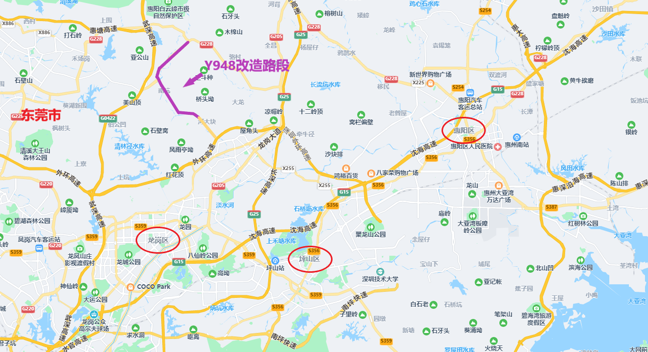 起点接现状y948与g228(原s358省道)平交口,沿现状y948布线,途经约场圩