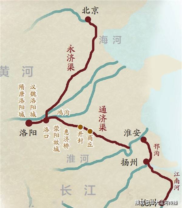隋唐大运河通济渠示意图今天,我们所说的中国大运河包括隋唐大运河,京