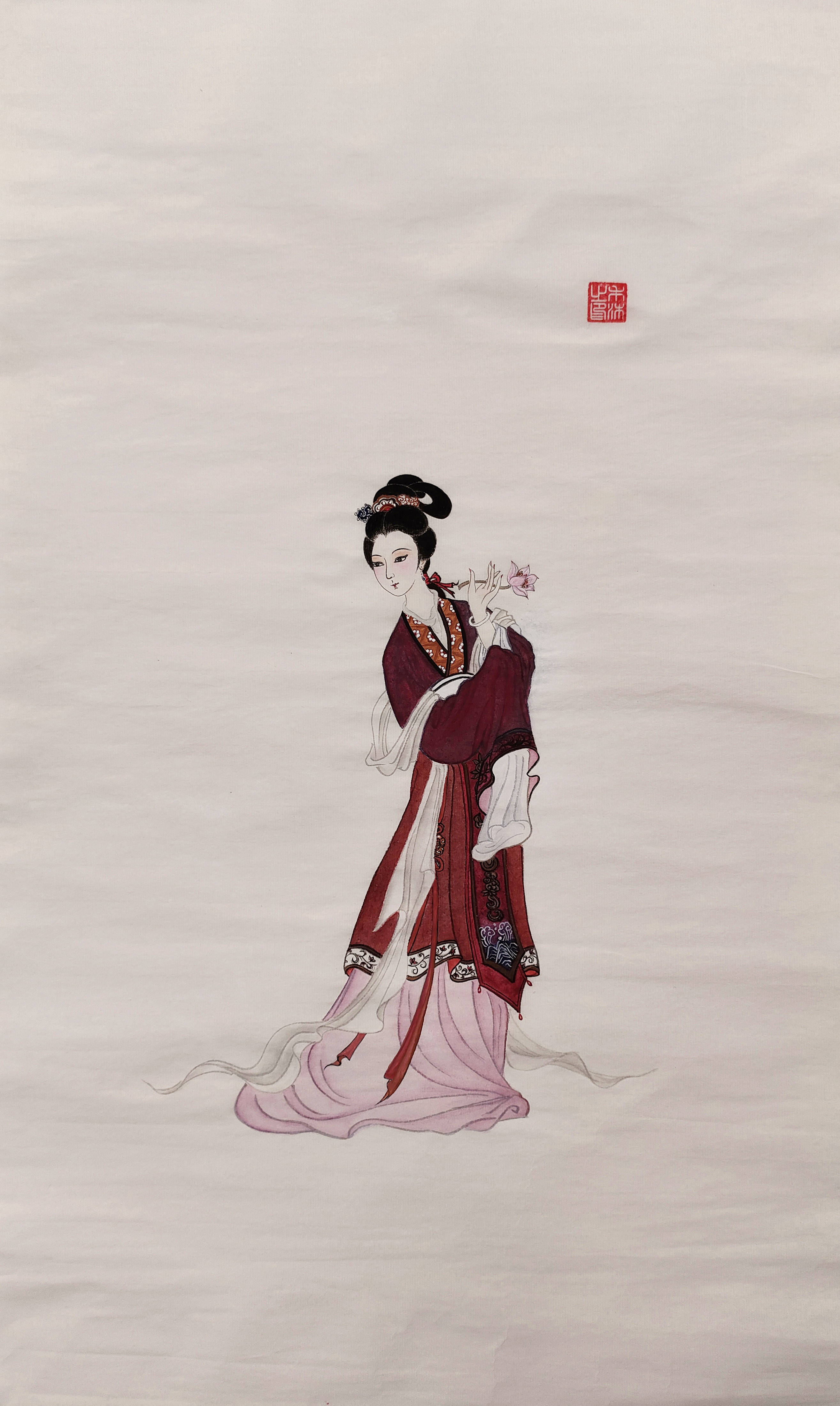 黄丽燕采荷仕女图（赢了花颜色）国画丨仕女画