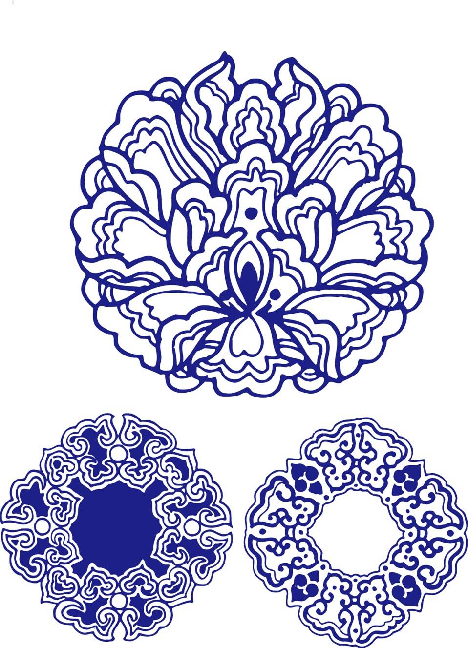 中国风青花瓷图腾龙凤图纹古代图案窗花祥云纹理矢量ai设计素材