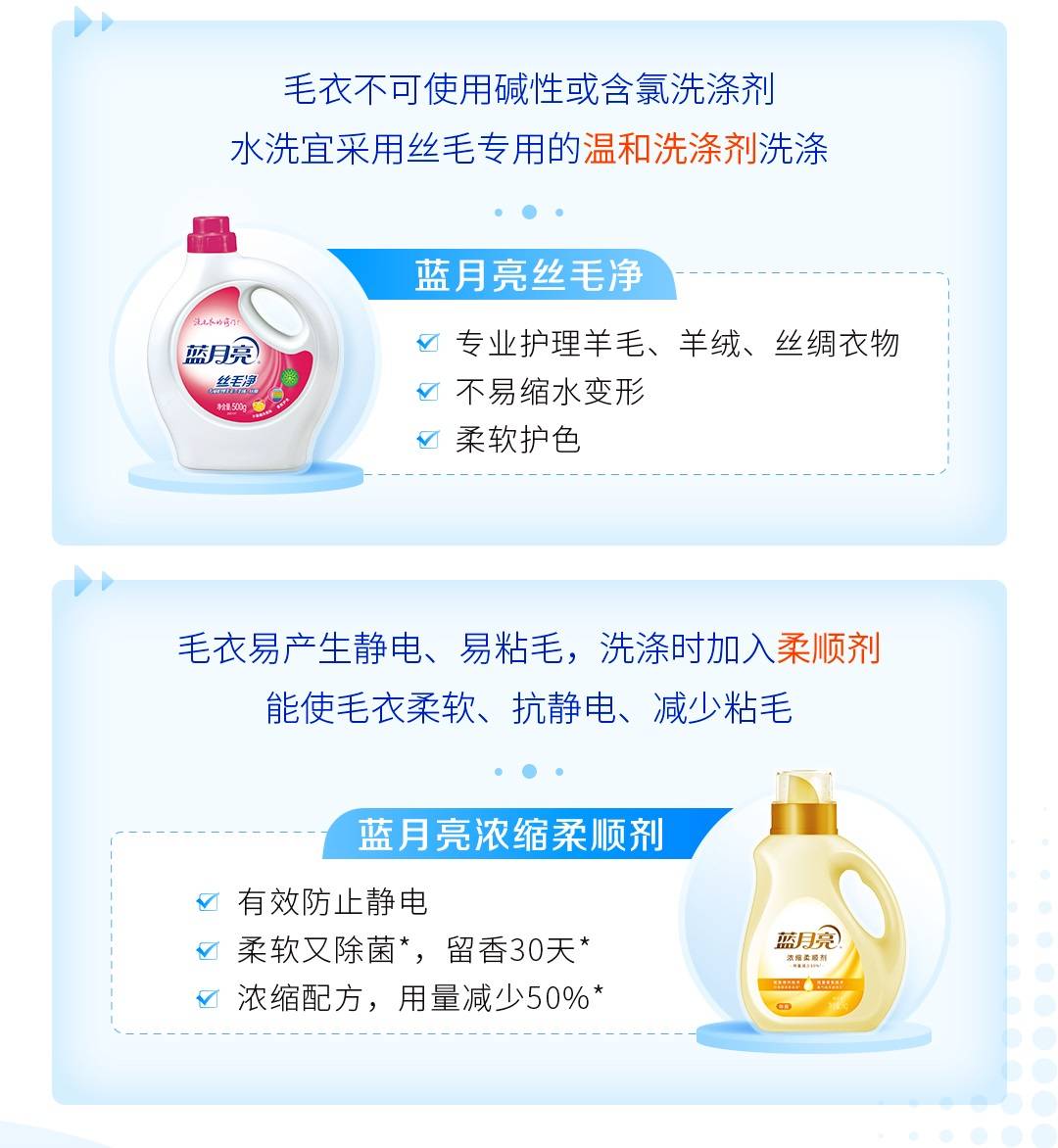 接着,还需准备好以下两款神器,第一款是蓝月亮丝毛净,第二款是蓝月亮