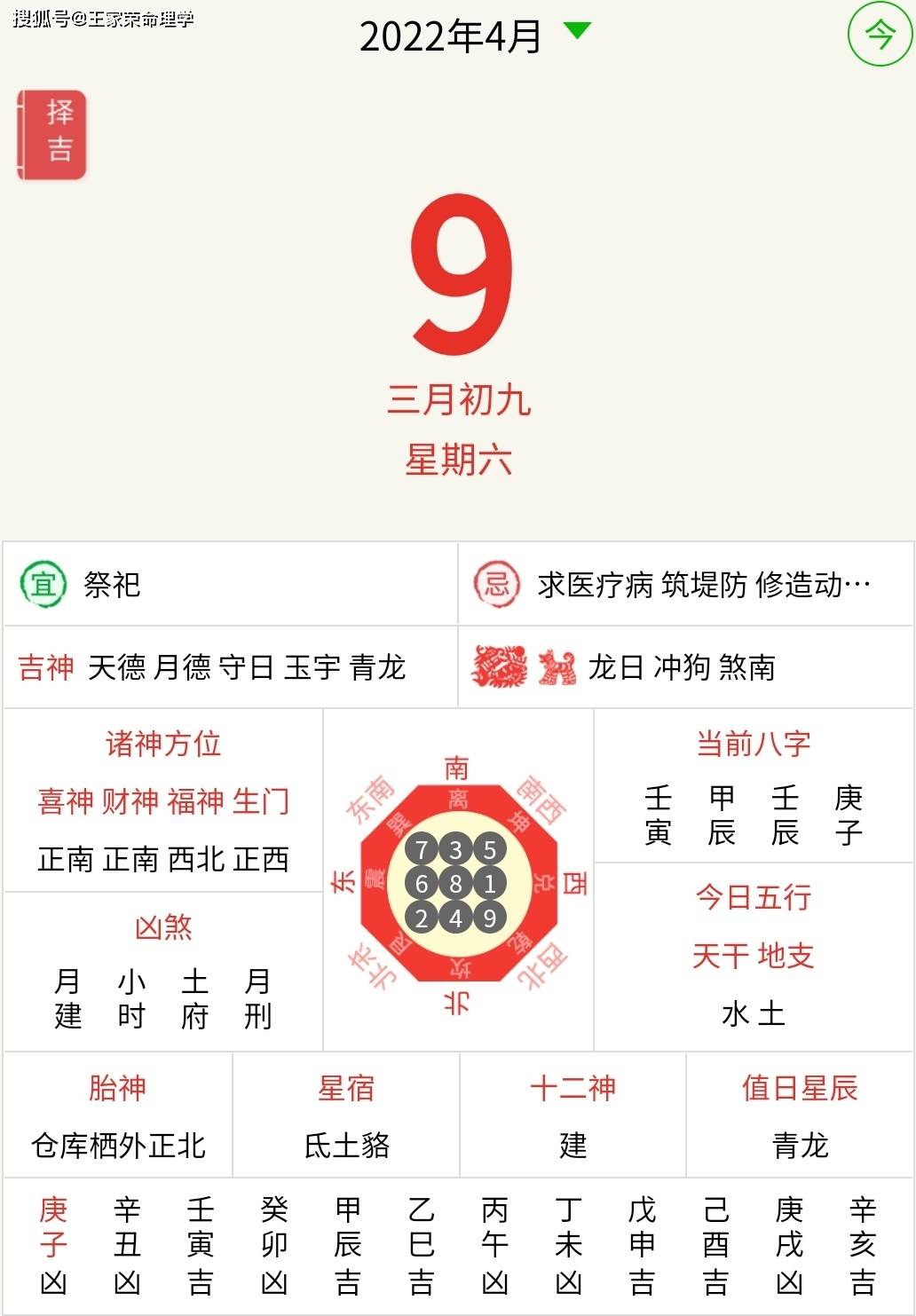 每日黄历日历查询 农历三月初九 今日运势吉时吉日吉凶方位2022.4.