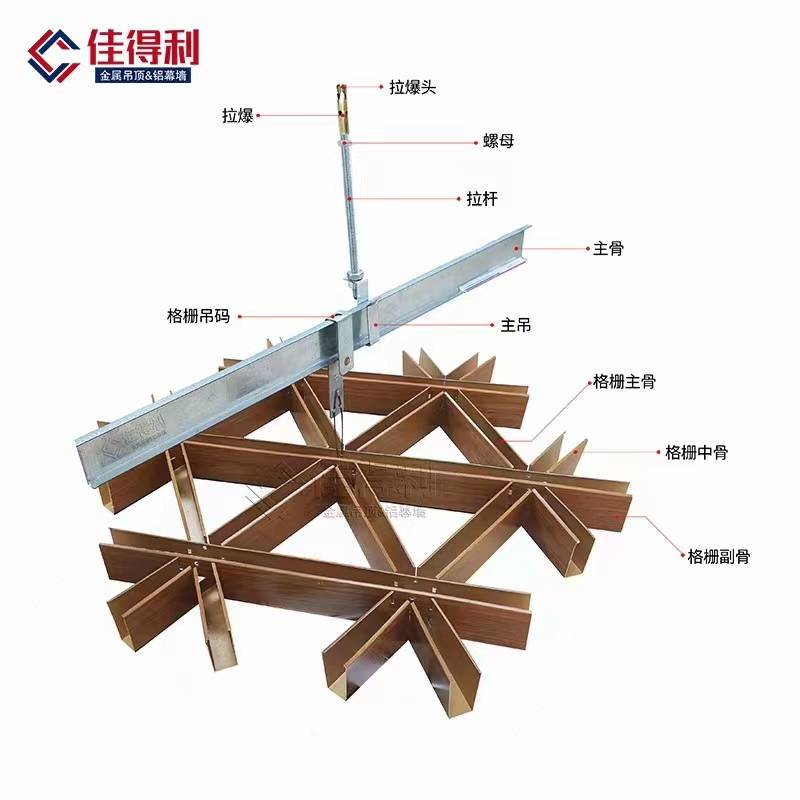 铝格栅吊顶工艺流程:1,确定好高度,在墙上用墨斗弹高水平线2,用铁的