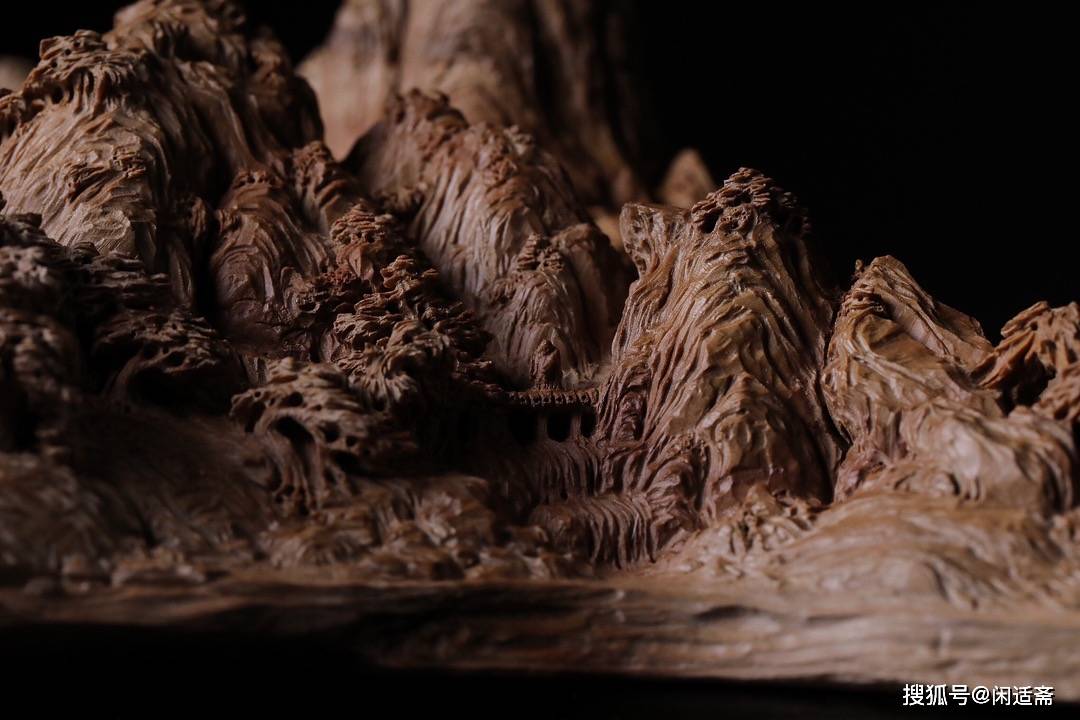 显微镜下的千里江山图,檀香木微雕作品_山水_山石_画面