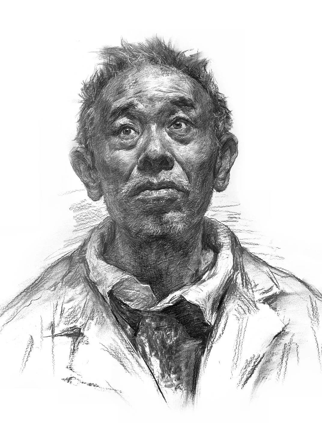 济南画室素描头像要注意神态造型_默写_中老年人_特征