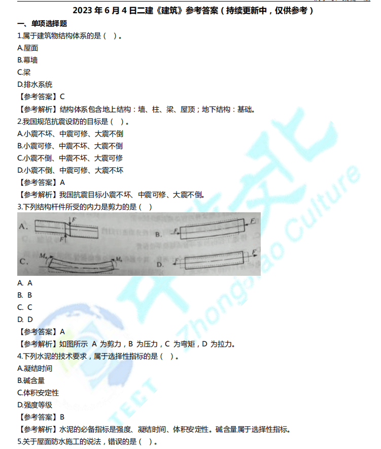 2023年二建《专业实务》考试真题答案