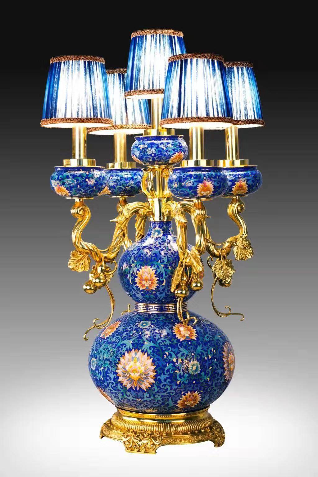 中国手工艺大师张向东《福禄宝灯》景泰蓝台灯 限量发行_藏品_寓意