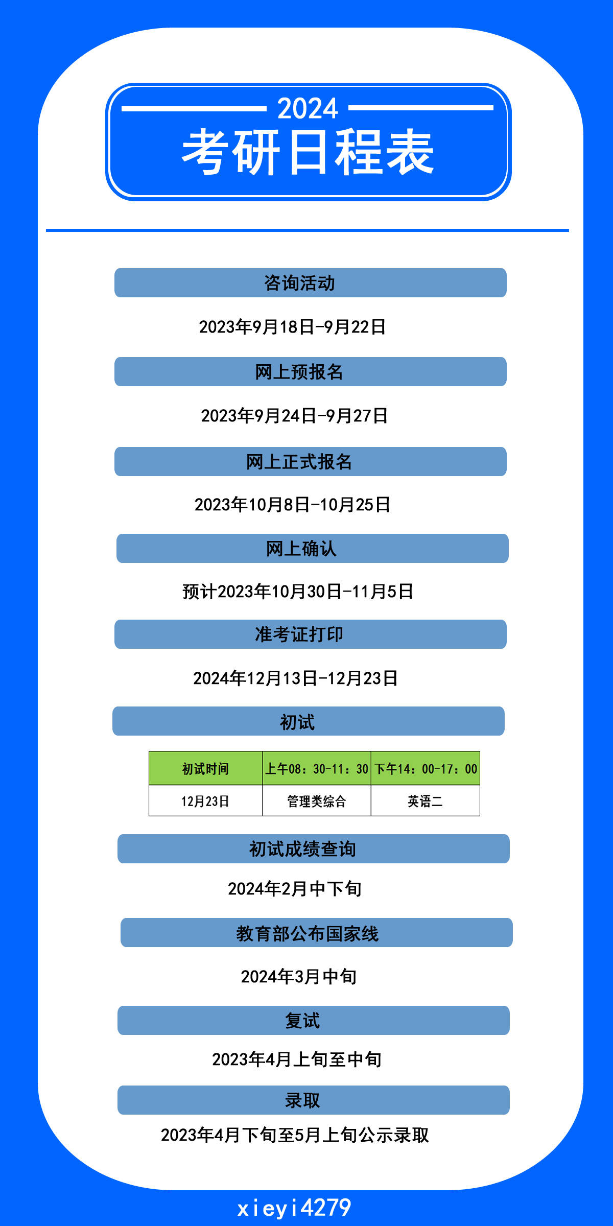 2024年考研管理类联考日程表