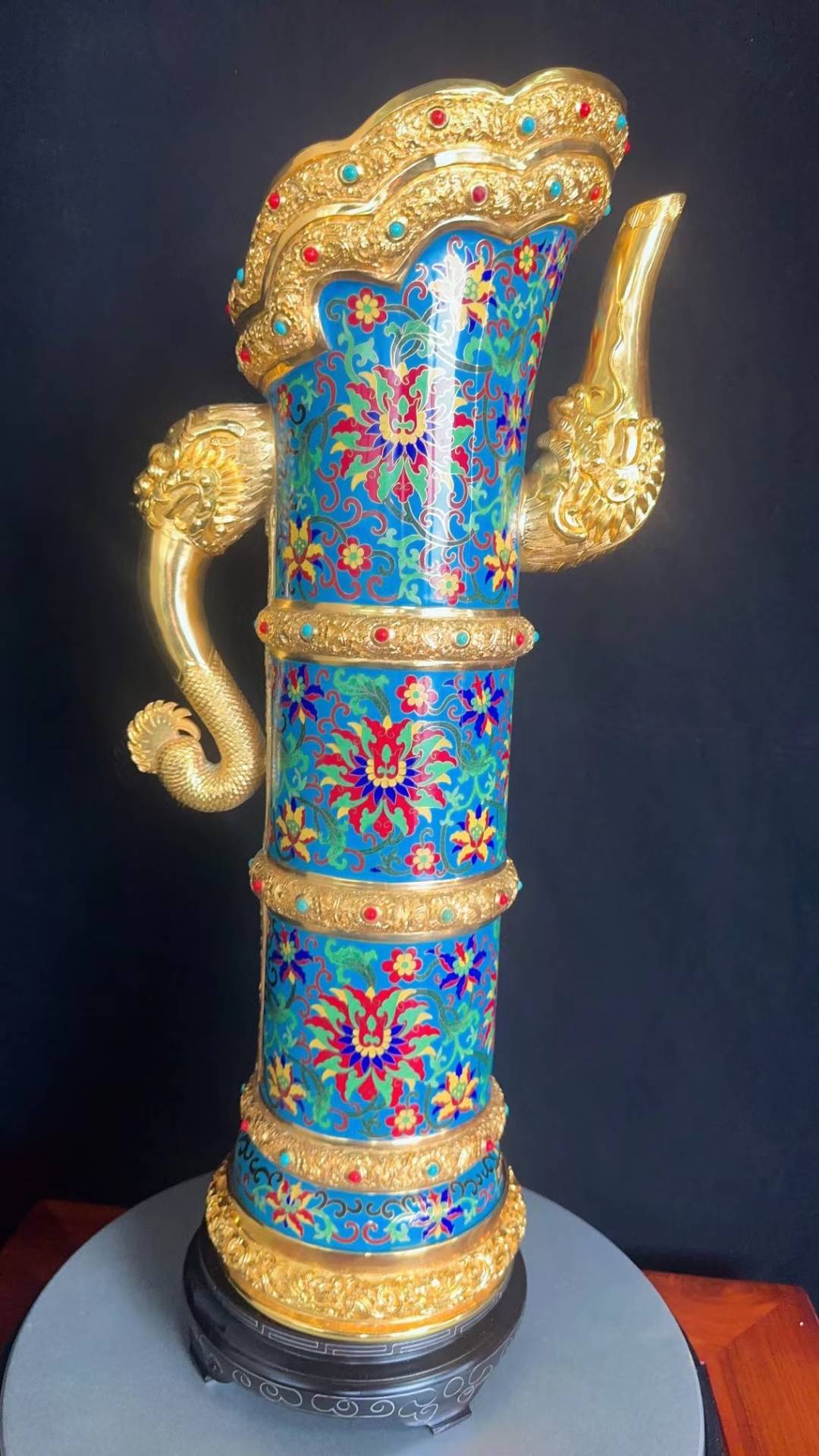 霍铁辉景泰蓝 缠枝莲纹多穆壶 仿古再创传世经典_珐琅_工艺美术_作品