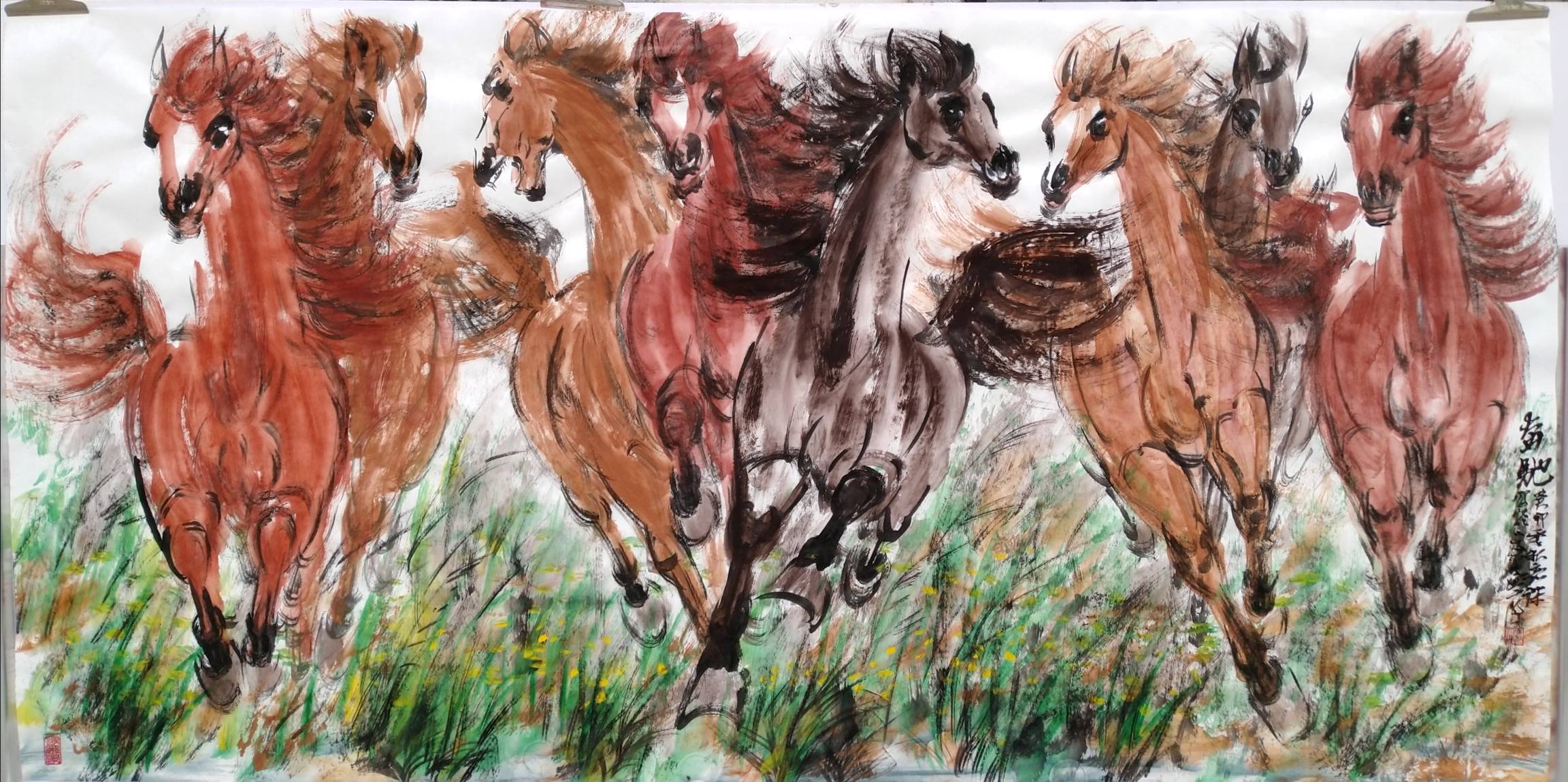 世界第一原创重彩八骏画家周意杰阿拉伯马系《八骏》幅幅创新初冬新作