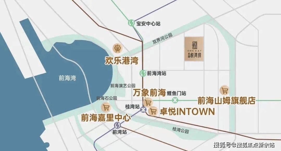 還有,與超45萬㎡的桂灣溼地公園,雙界河,前海石公園為鄰,歡樂港灣