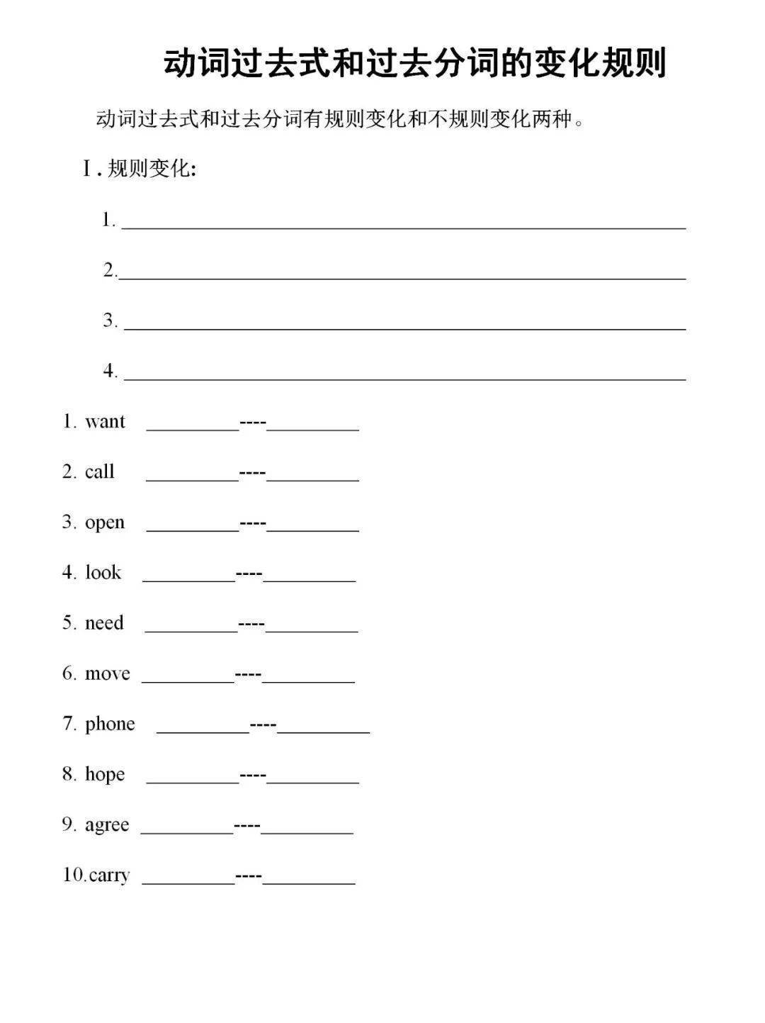 动词过去式和过去分词的变化规则默写版(可打印)_搜狐网