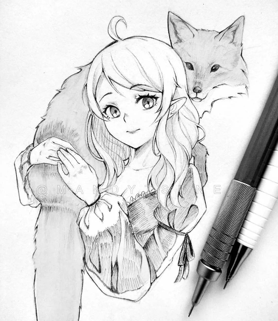 超美的动漫线稿 比上色的还好看