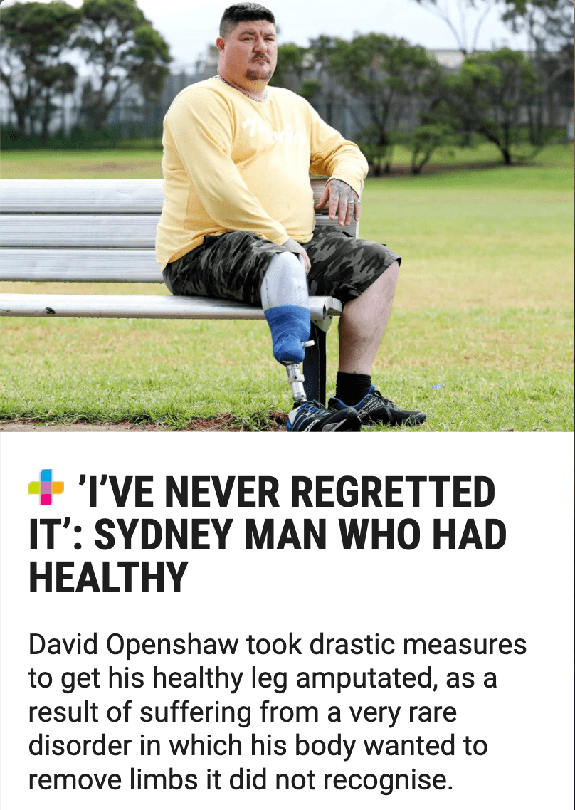 澳洲小哥不惜一切代价,只为让自己变残疾:截肢后的生活更舒服._john