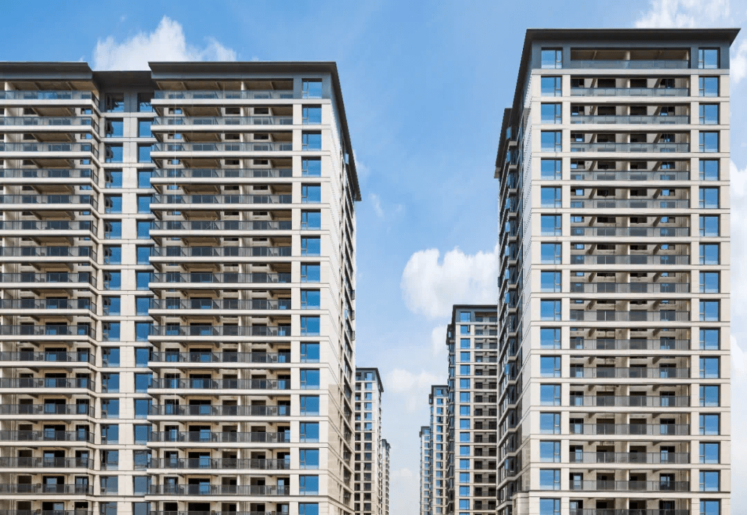 高级灰石材干挂全景落地玻璃柯桥钱江彩虹府实景大美绽放