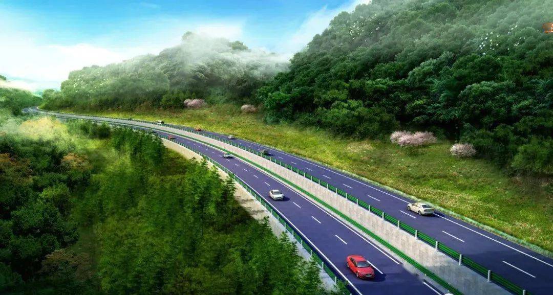 ▼效果图道路采用一级公路标准,双向四车道,设计速度为每小时80公里