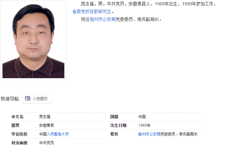 萧县人,现任宿州市公安局副局长,拟任淮南市副市长