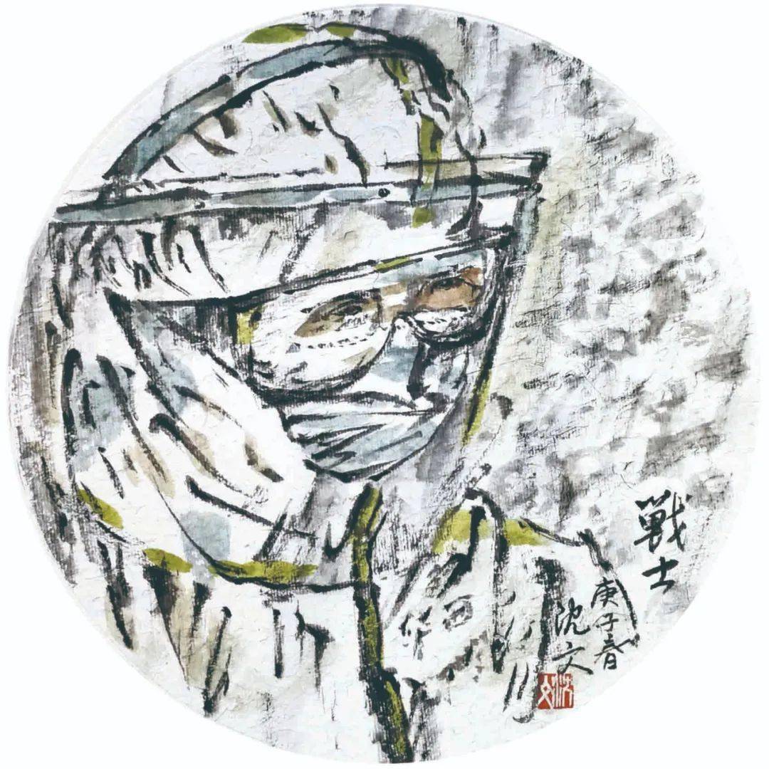 《出征》丙烯 74x108cm谭德开 《前线后援》水彩 160x110cm邱敏君