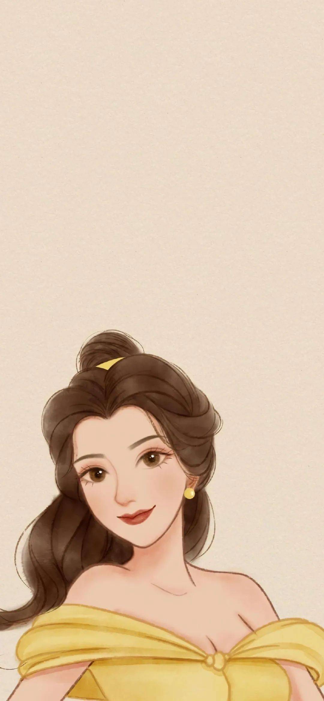 迪士尼公主头像壁纸纯色背景图