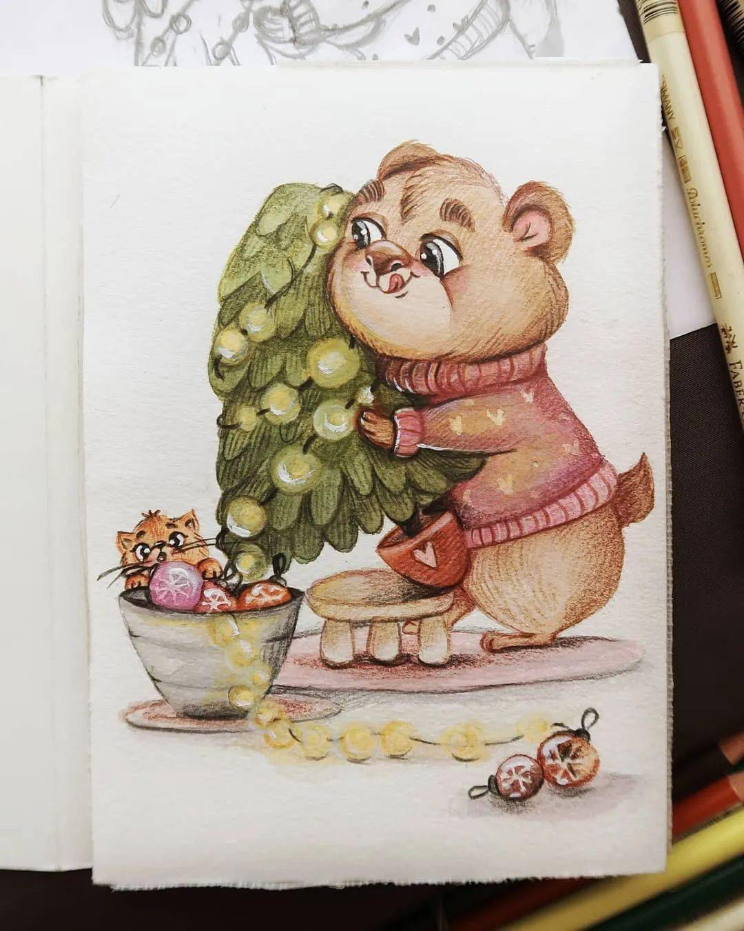 治愈系彩铅水彩插画 童画风