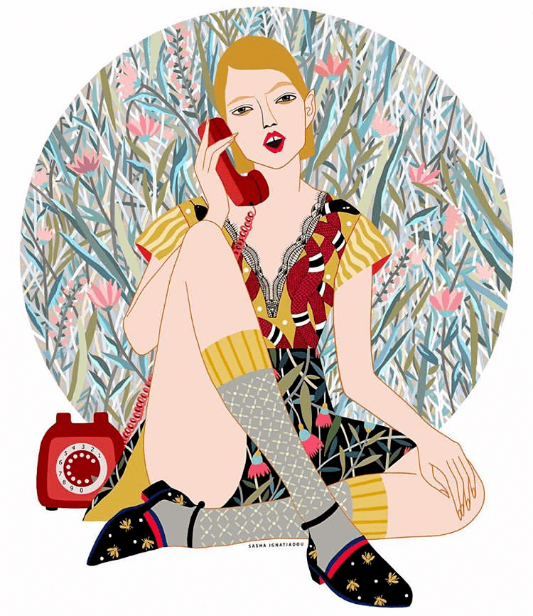 时尚插画丨俄罗斯画家sashalgnatiadou的花卉女孩