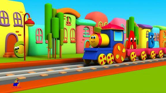 托马斯小火车在小镇上穿行一路上载上彩色英文字母abc