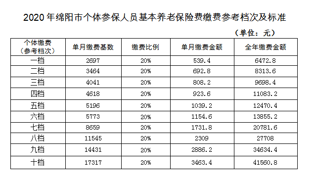 基本养老保险费缴费参考档次及标准