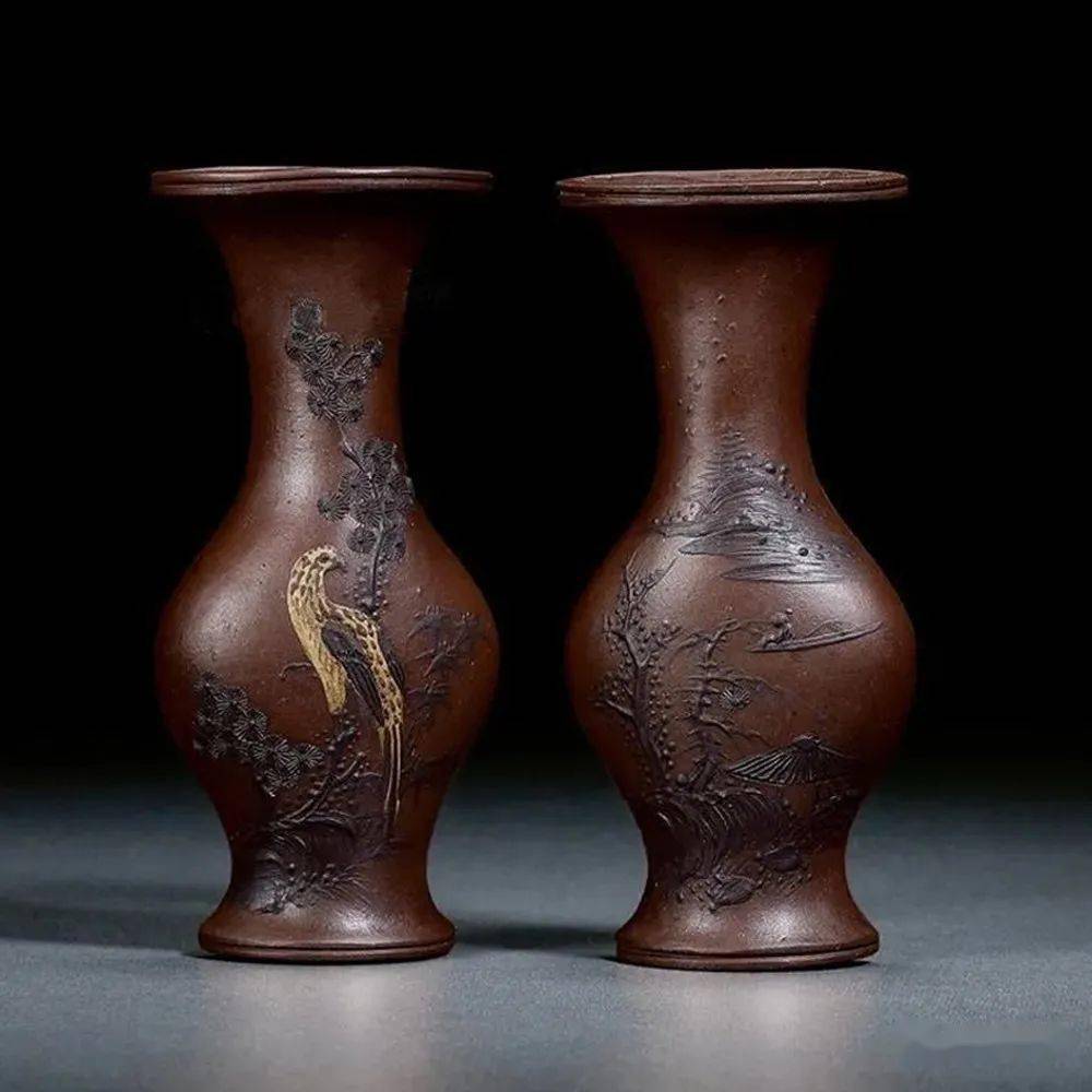 紫砂壁瓶一半花容一半瓶