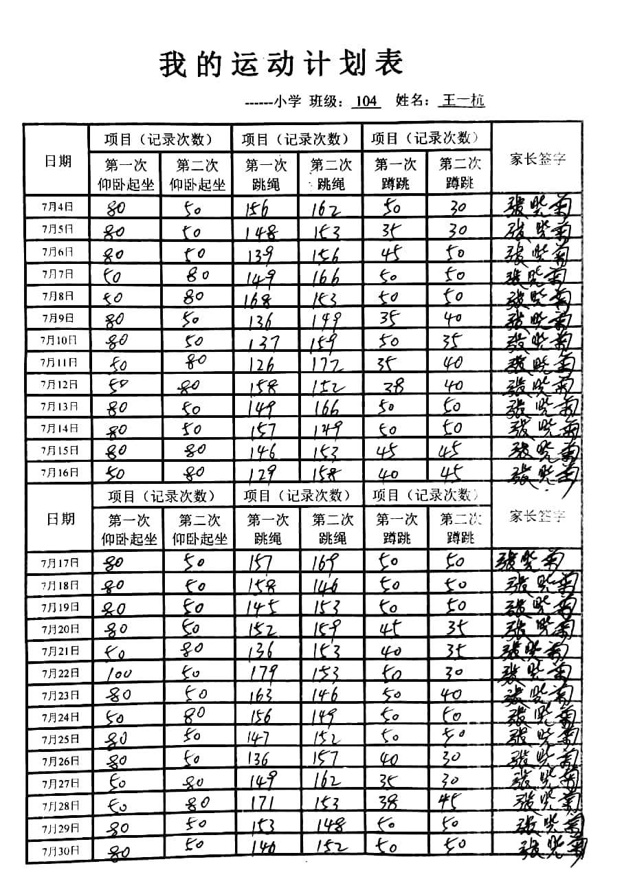 个人运动统计表图片