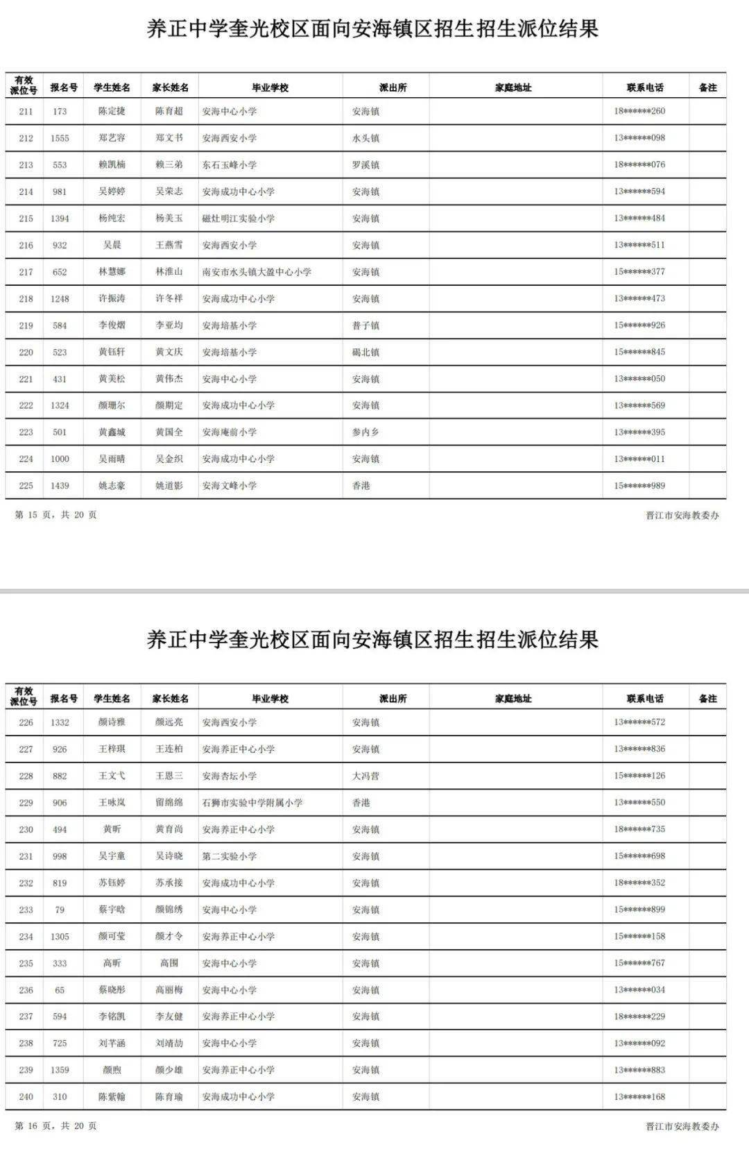 名单揭晓养正中学奎光校区初一招生派位结果出炉