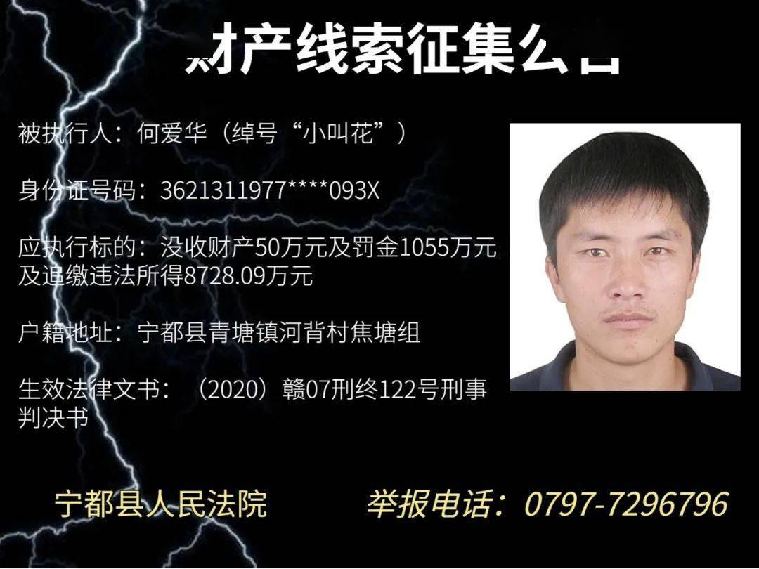 赶紧举报宁都县人民法院征集何爱华等涉黑案件财产线索的公告